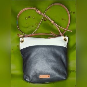 Fossil Keely Colorblock Black & White Pebbled Leather Crossbody Bag W/Dust Bag